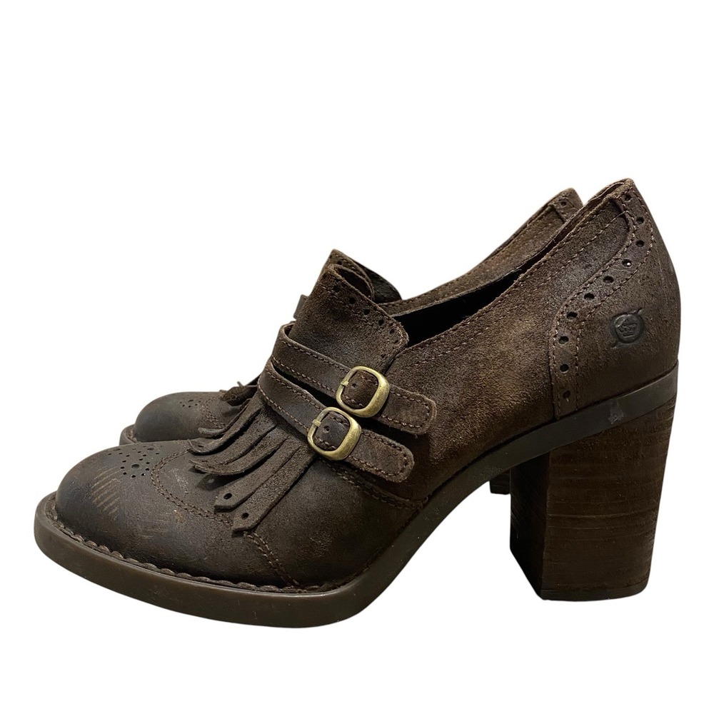 Born Heeled Booties Shoes 9M Brown Leather Kiltie Double Strap Preppy Academia - Picture 9 of 10